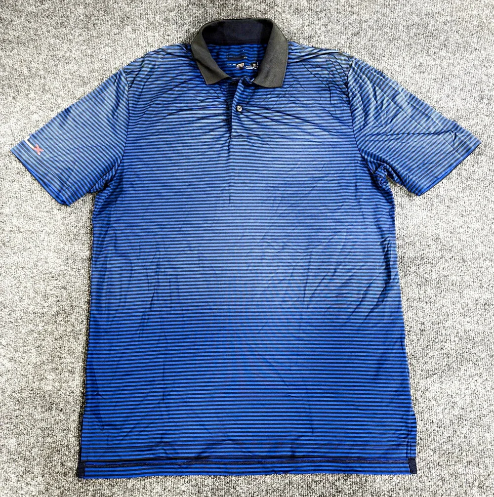 Puma Golf Mens Striped Polo Size L (Tag Illegible, See Measurements) Blue Black